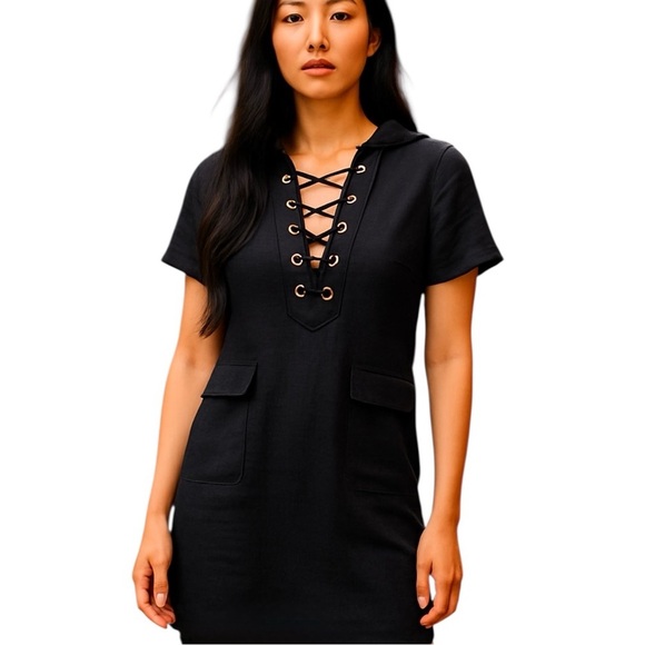 NWT Cremieux Linen Eliza Black Lace Up Dress Black Size XS - Picture 1 of 10